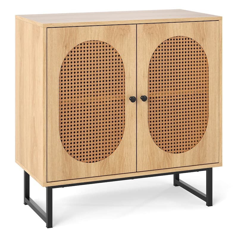 Costway Buffet Cabinet with 2 Doors Adjustable Shelf Metal Legs Accent - See Details - Natural