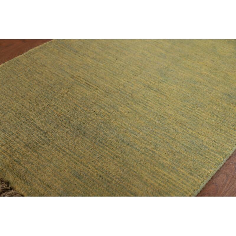 Yellow & Green Contemporary Gabbeh Foyer Rug Hand-Knotted Wool Carpet - 1'10"x 3'1"