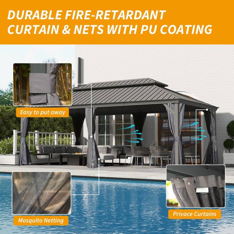 Domi Hardtop Gazebo with Galvanized Steel Double Roof and Aluminum Frame