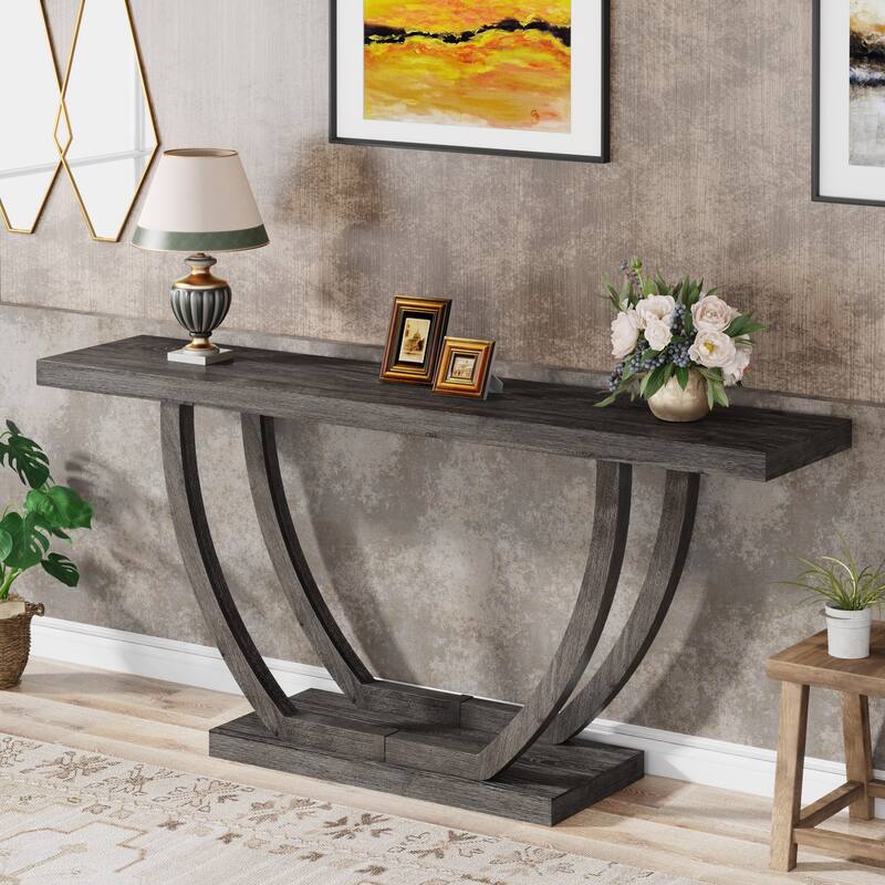 63 Inch Console Table, 2-Tier Farmhouse Sofa Table Behind Couch
