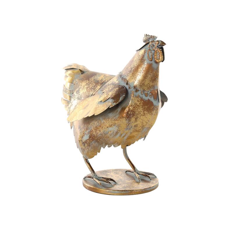 Bronze Metal Patina Chicken Decorative Garden Sculpture