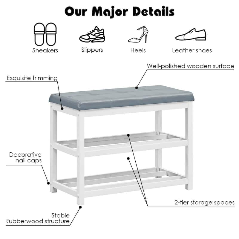 2-Tier Wooden Shoe Rack Bench with Padded Seat - 31"x 16"x 24"(L x W x H)