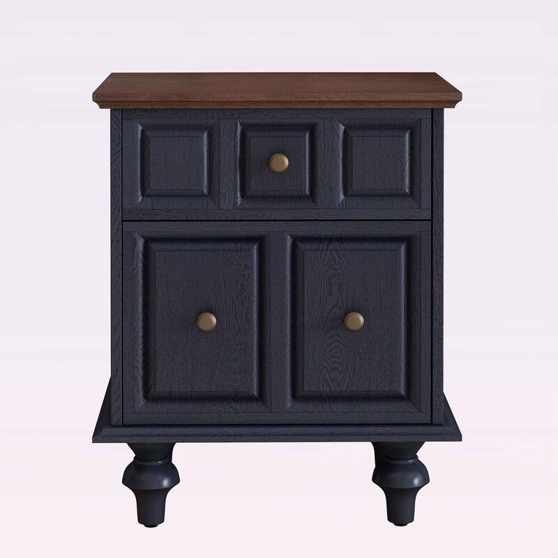 Wood End Table with 2 Drawers and Roman Column Legs,for Bedroom and Living Room
