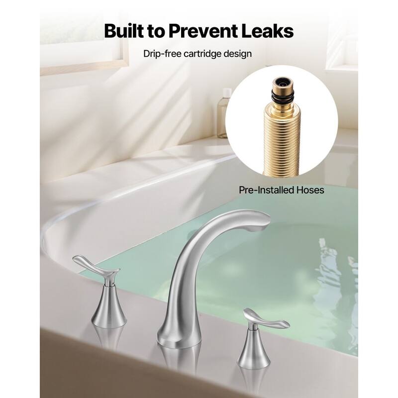 Brushed Stainless Steel Roman Bathtub Faucet Set with Dual Handles and Fast Flow Design - 6.69 x 2.17 x 5.7 inch