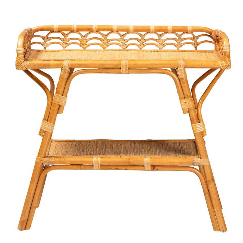 Nayana Modern Bohemian Natural Rattan 2-Tier Console Table