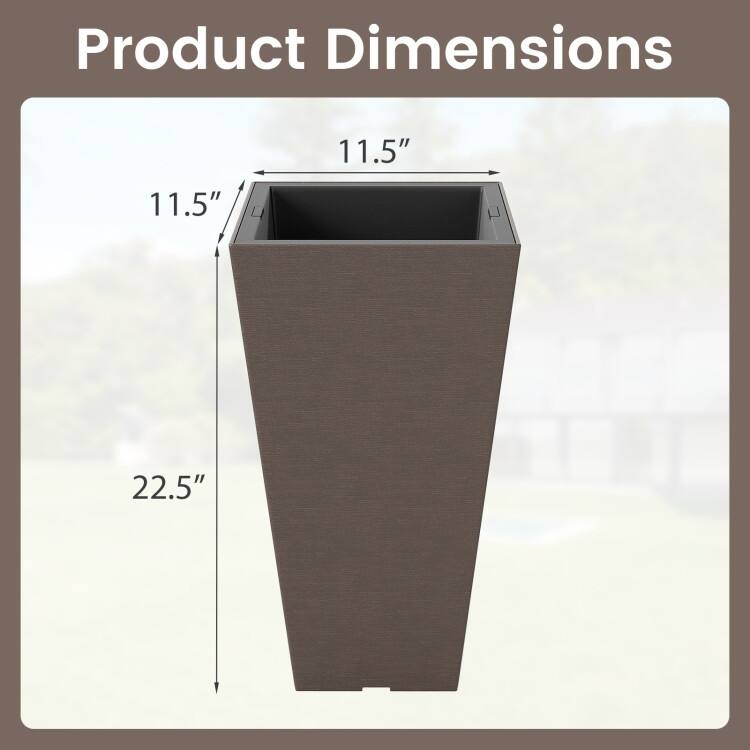 Brown PP Self-Watering Flowerpots Set of 2 with Removable Inner Bucket