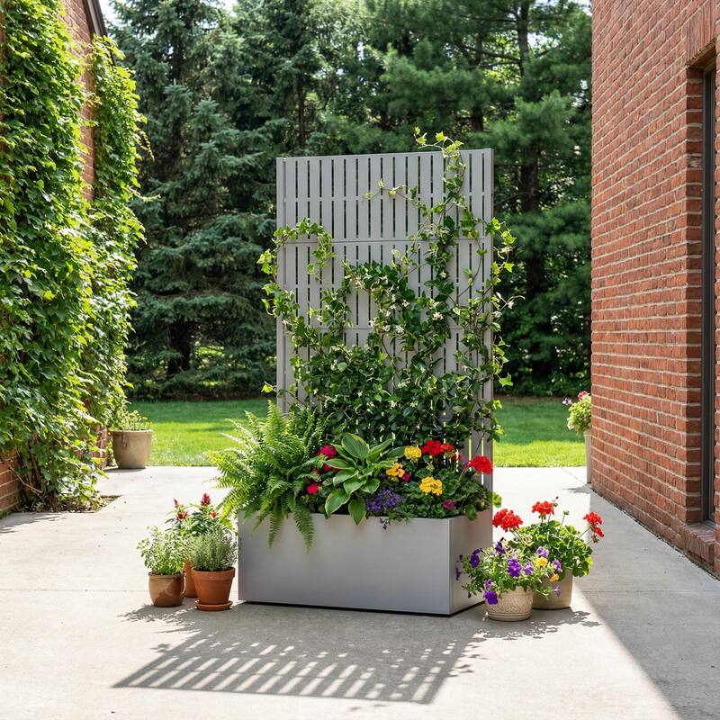 Raised Garden Bed Planter with Trellis Movable Planter Box with Lockable Wheels - 59"x30" - Grey