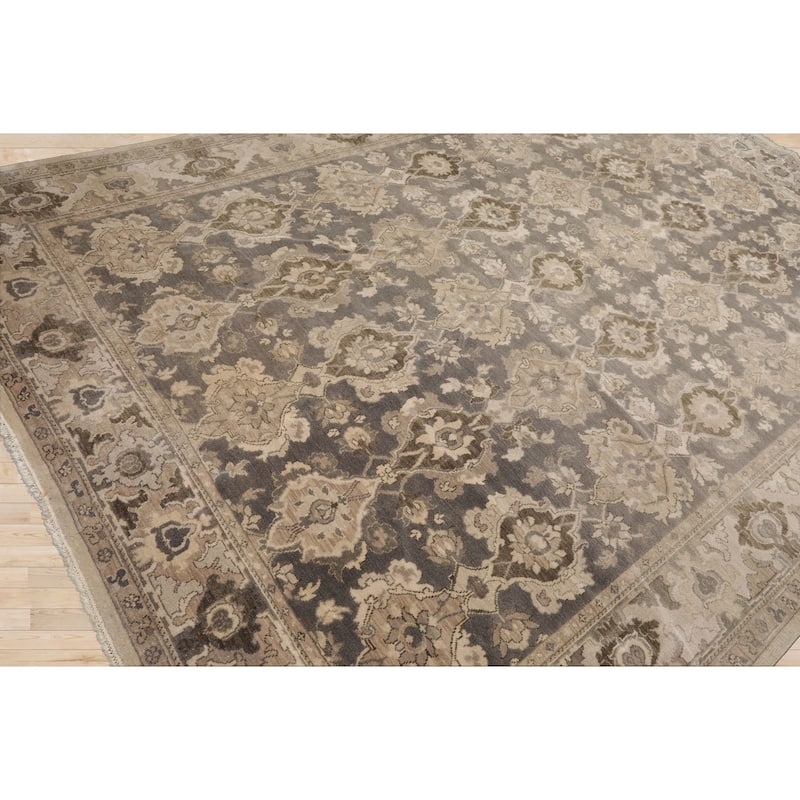 Grey Hand Knotted Wool Rug Distress Traditional Oushak 7'9"x11'1" - 7' 9'' x 11' 1''