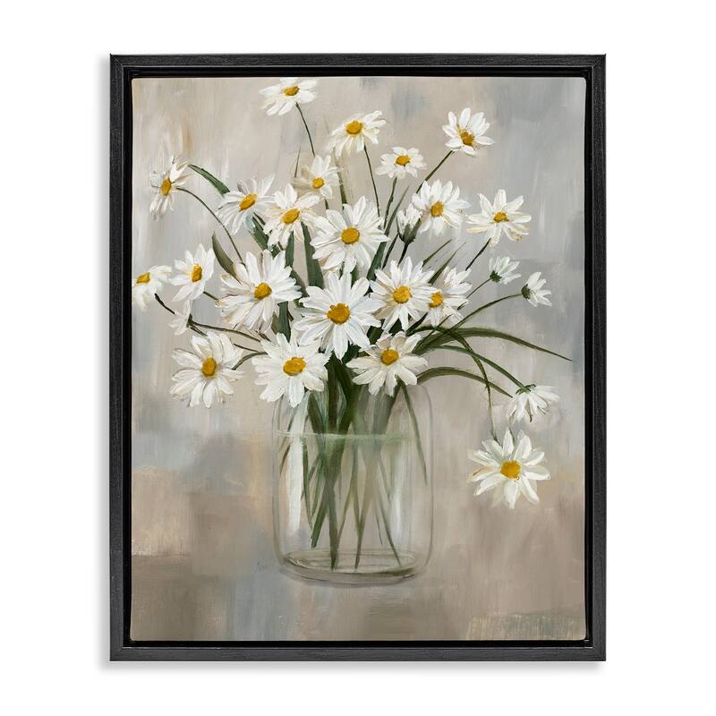 Stupell Daisy Bloom Bouquet Potted Flowers Abstract Pattern Floater Frame - Off-White - 17 x 21 - Black