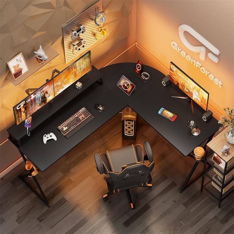 L Shaped Gaming Desk with Power Outlets
