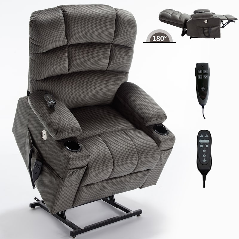 Dual Motor Power Lift Recliner Chair with Massage, Lumbar Heating, 8-Point Vibration, and Dual Cup Holders