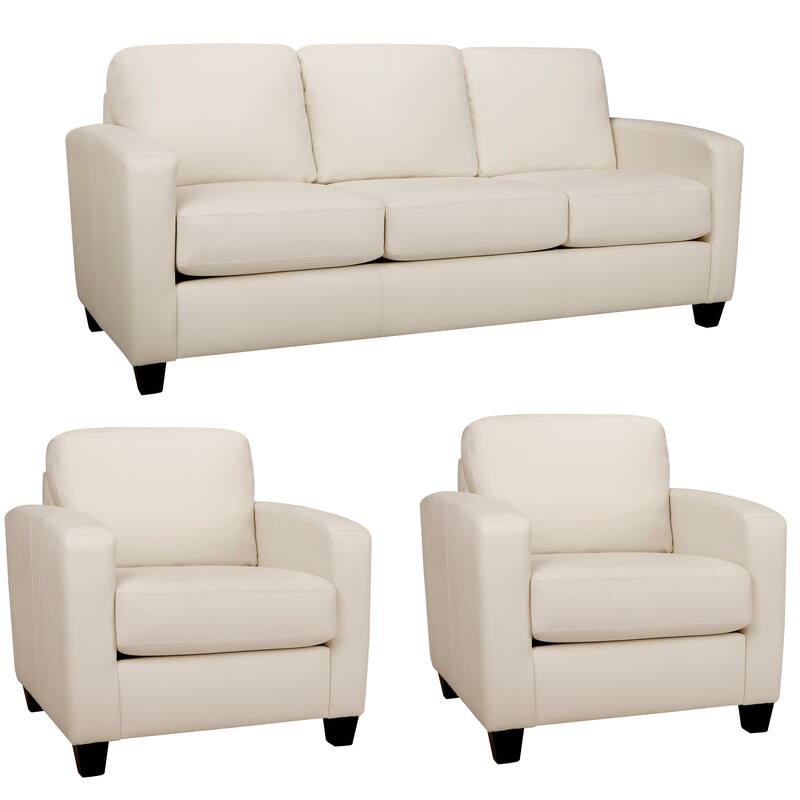 Bryce Italian Top Grain Leather Sofa Chairs Set - White