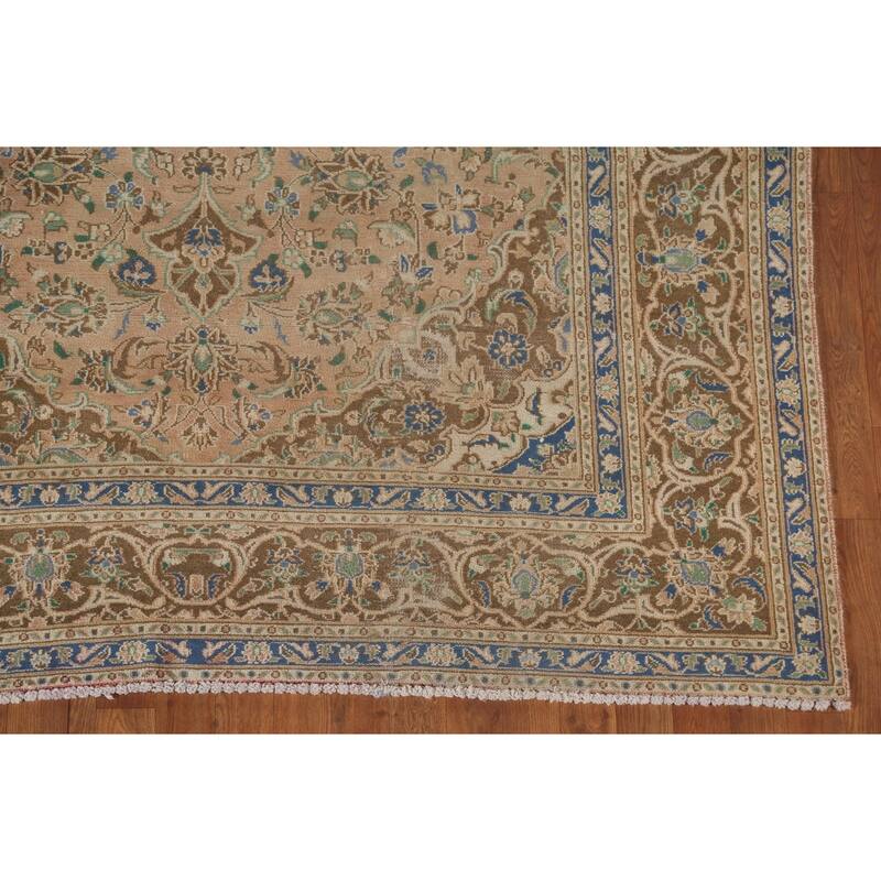 Traditional Mashad Persian Vintage Rug Handmade Orange Wool Carpet - 6'4"x 9'2"