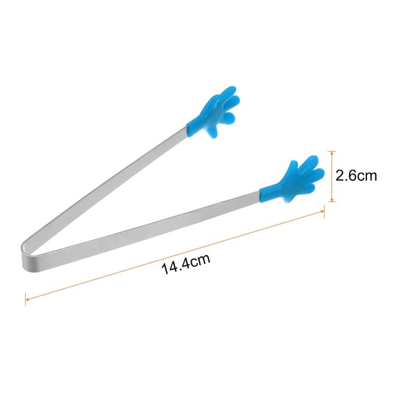 Mini Food Tongs 14.4cm Hand Shape Stainless Steel with Silicon Tips - 5.67" - Blue