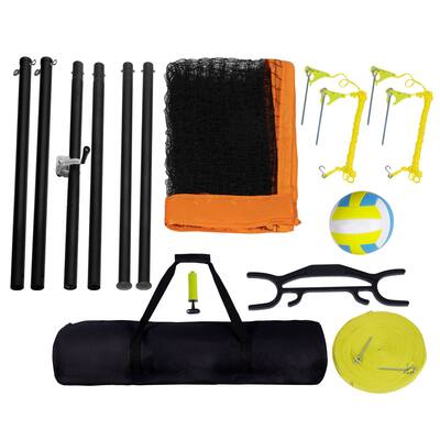 Orange Steel and PE Volleyball Net Set, Adjustable Height, Portable and Full Accessories