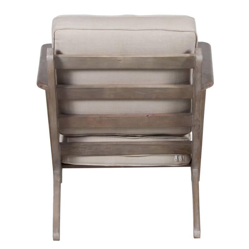 Amber Accent Chair, Handcrafted Slatted Mango Wood, Buffalo Leather Cushions, Angled Legs