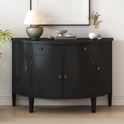 Elegant 4-Door Cabinet with Curved Design, Ample Storage, Adjustable Shelves, MDF & Fir Construction, 220 lbs Capacity