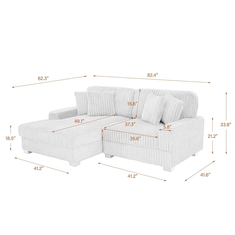 Anne 82" W Comfy Upholstered Plush Corduroy Modular Sectional Sofa