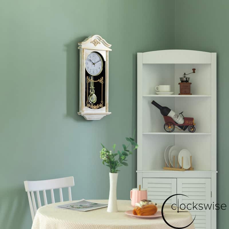 Clockswise Vintage Grandfather Wood-Looking Plastic Pendulum Decorative Battery-Operated Wall Clock Brown, for Home Decor