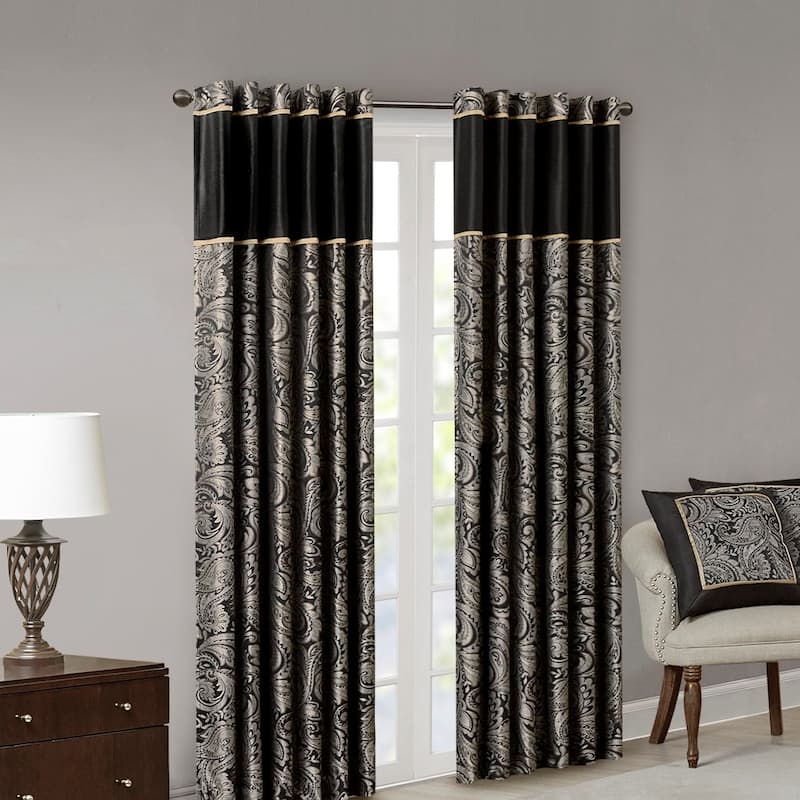Jacquard Curtain Panel Pair(2 Pcs Window Panels) - Black Multi - 84 Inches