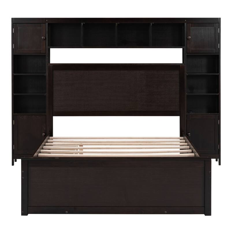 Modern Platform Bed with Integrated Cabinet, Trundle Bed and Drawers
