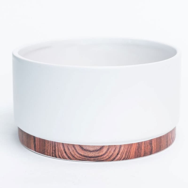 Matte White With Woodgrain Effect Base Planter - White