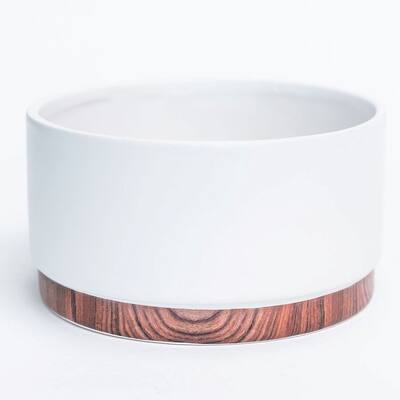 Matte White With Woodgrain Effect Base Planter