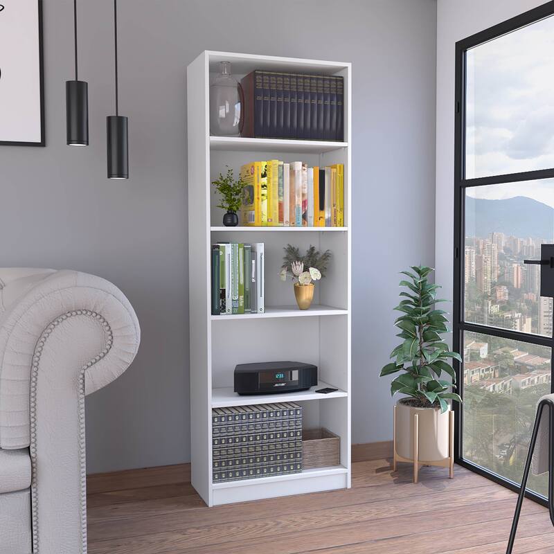 Modern 4-Tier Bookcase with Four Large Storage Shelves for Books and Decor - White