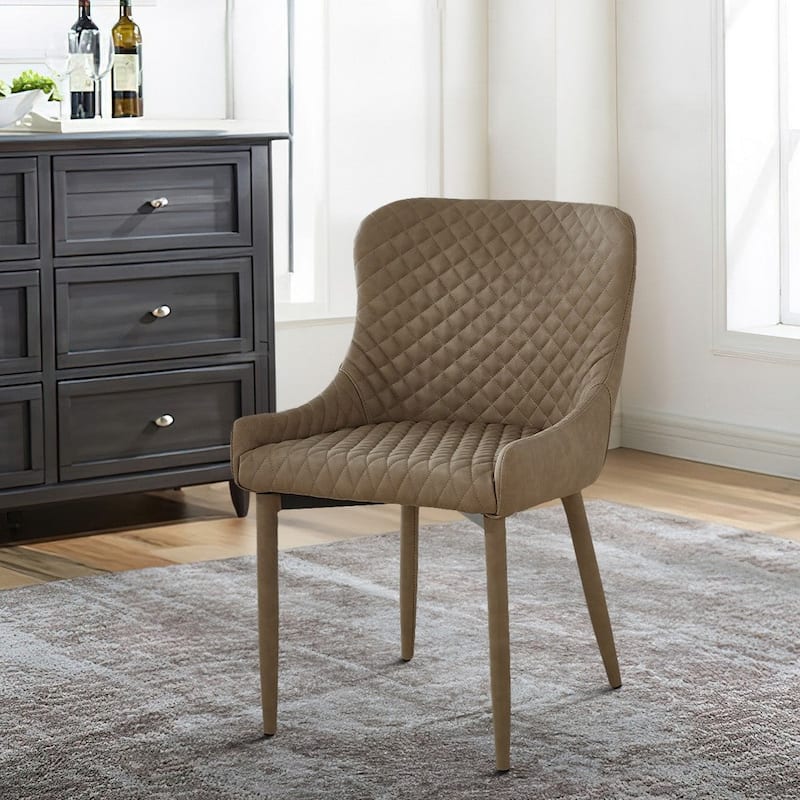Modern Dining Chair, Beige Vegan Faux Leather, Metal Legs - 34 H x16 W x 17.5 L Inches - Beige