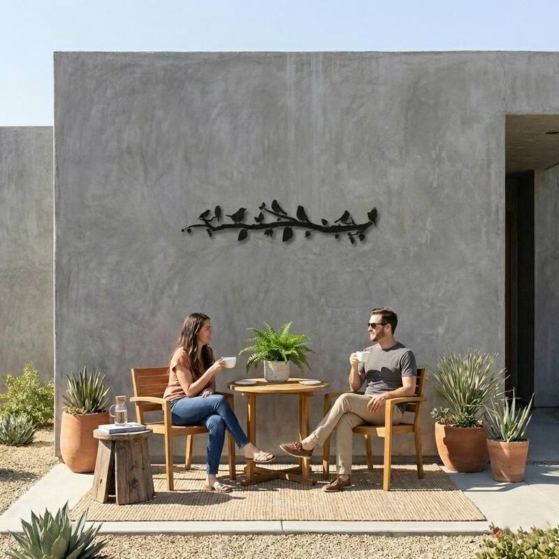 Birds on Branch 3 Panels Metal Wall Decor for Home and Outside - Wall-Mounted Geometric Wall Art Decor