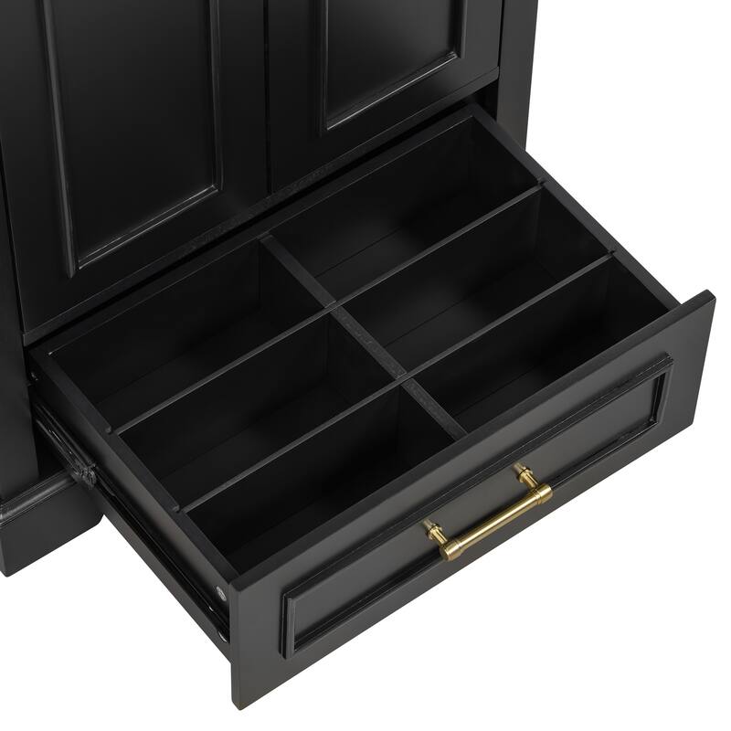 Bathroom Vanity with Ceramic Sink, Freestanding Bathroom Cabinet with Double Shelf, 1 Divided Drawer & 2 Soft Close Doors