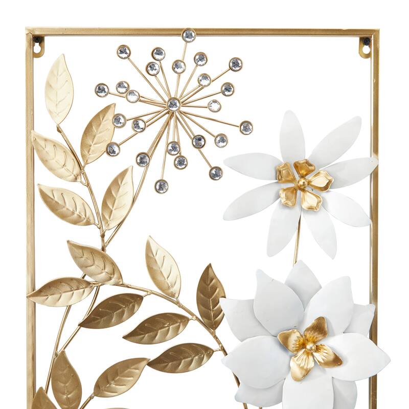Metal Floral Wall Decor with Gold Frame - Set of 2 Gold - Roche River Decor