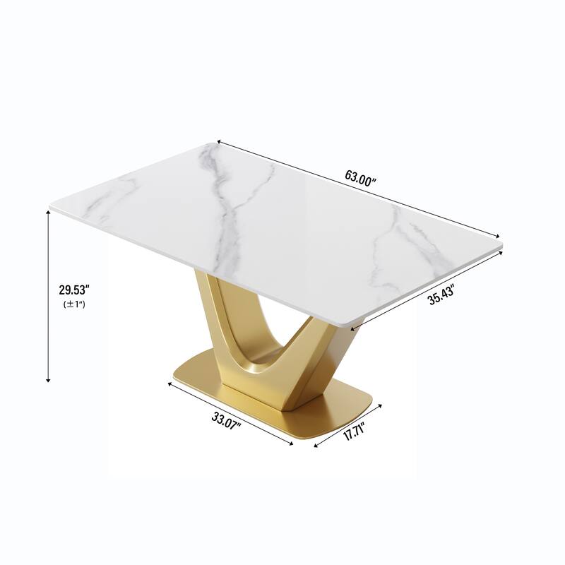 63 "modern artificial stone white panel V-shaped metal legs-can accommodate 6-8 people.