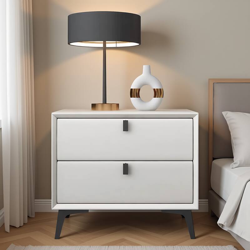 Modern White Pine Nightstand with Two Drawers