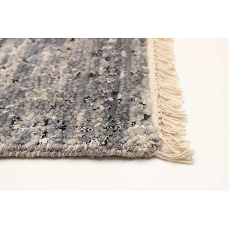 ECARPETGALLERY Hand-knotted Silk Shadow Grey Viscose, Wool Rug - 2'7 x 11'10