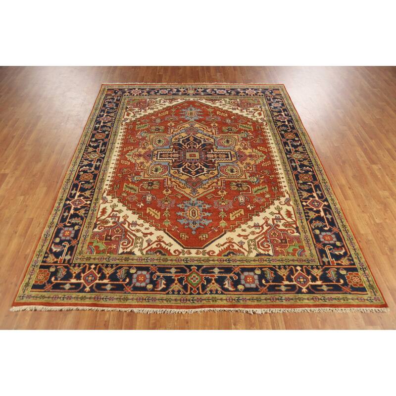 Orange Heriz Serapi Indian Area Rug Handmade Traditional Wool Carpet - 7'10" x 9'10"