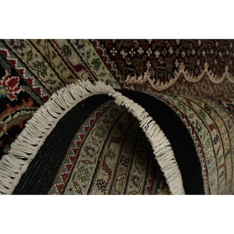 Hand Knotted Oriental 100% Wool Carpet Traditional Floral Black Tabriz-Mahi Area Rug - 12' 1'' X 8' 11''