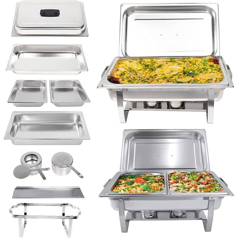 6 Pack Chafing Dish Buffet Set 9QT Stainless Steel Rectangular Large Capacity Catering Chafer Warmer with Covers with Water Pan