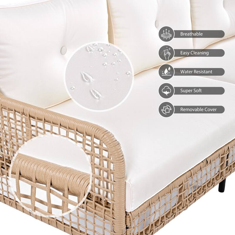 4-Pieces Outdoor Rattan Conversation Sofa Set with Swivel Chairs and Coffee Table