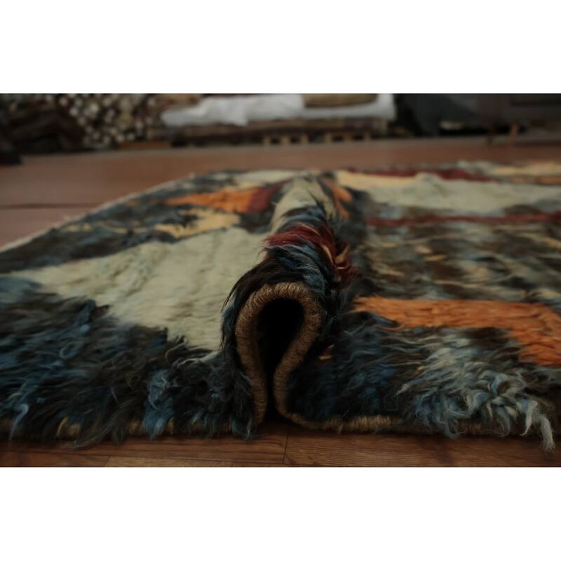 Hand Knotted Oriental 100% Wool Carpet Modern Tribal Multi-Colored Moroccan Area Rug - 9' 10'' X 6' 8''