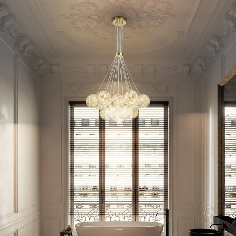 13/ 19-Light Modern Glam Gold Sputnik Cluster Swirled Glass Globe Bubble Chandelier for Dining Room