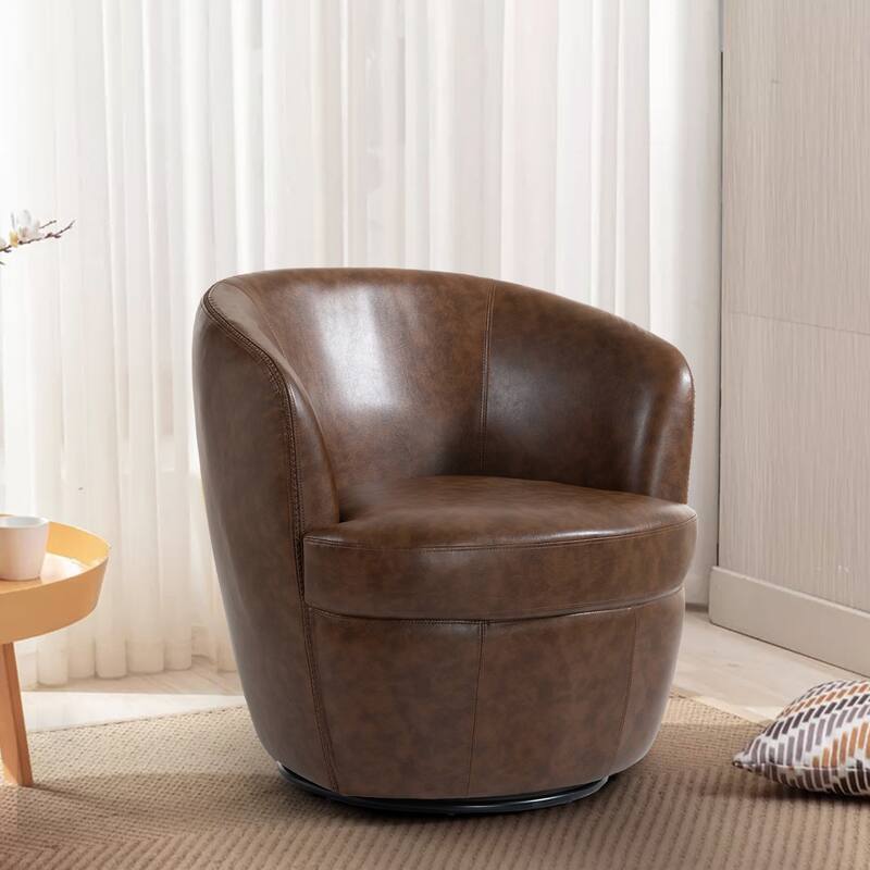32" Wide PU Leather Swivel Barrel Chair with Metal Base