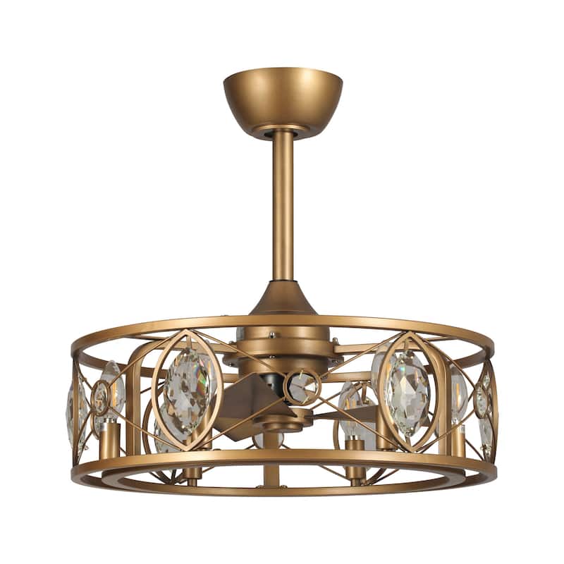 22" Modern Crystal Caged Ceiling Fan Chandelier with Remote
