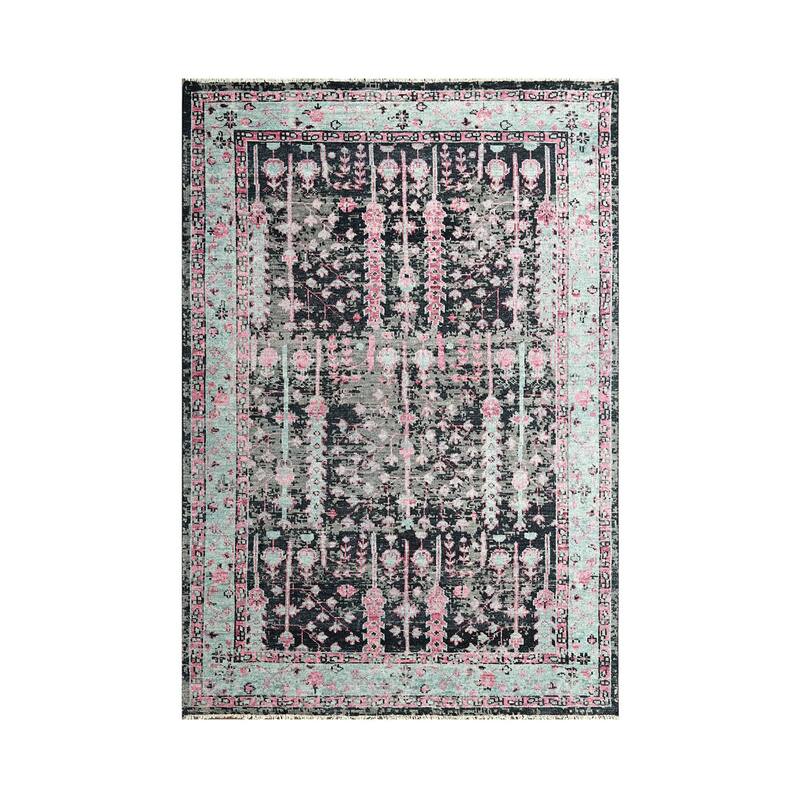 Hand Knotted Turkish Oushak Black Arts & Crafts 100% Wool Area Rug