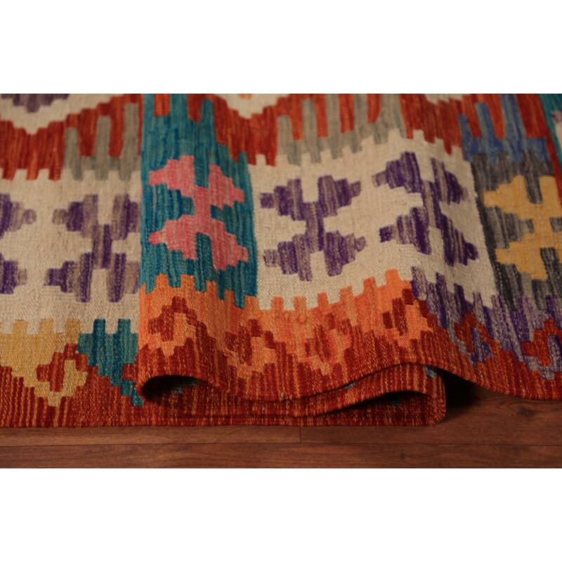 South Western Style Kilim Oriental Area Rug Flatweave Wool Carpet - 8'1"x 9'10"