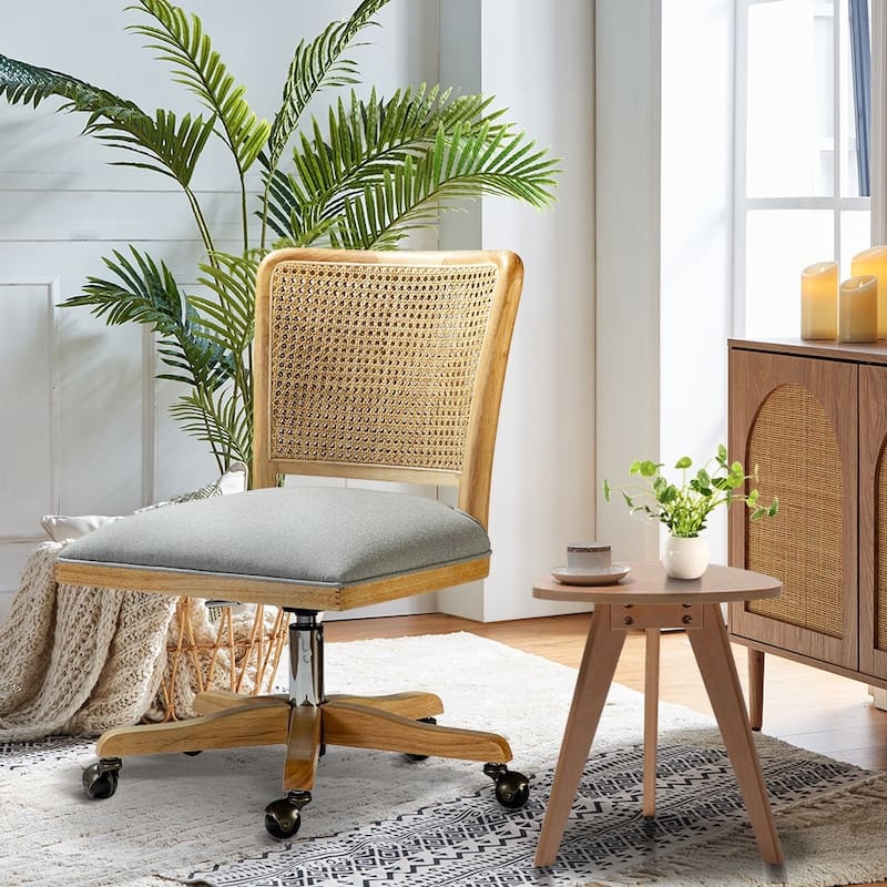 Calcutta Modern Rattan Back Task Chair Office chair with Solid Wood Legs by HULALA HOME