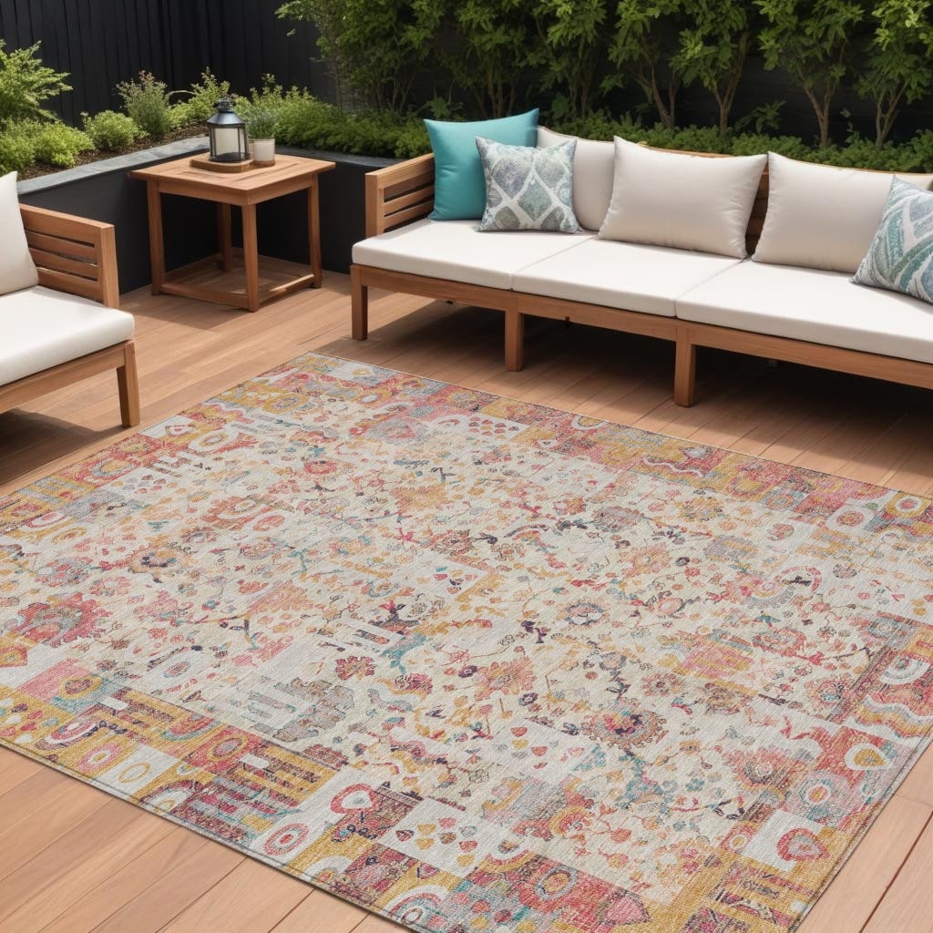 HomeRoots Patchwork Traditional Rectangle Outdoor Rug