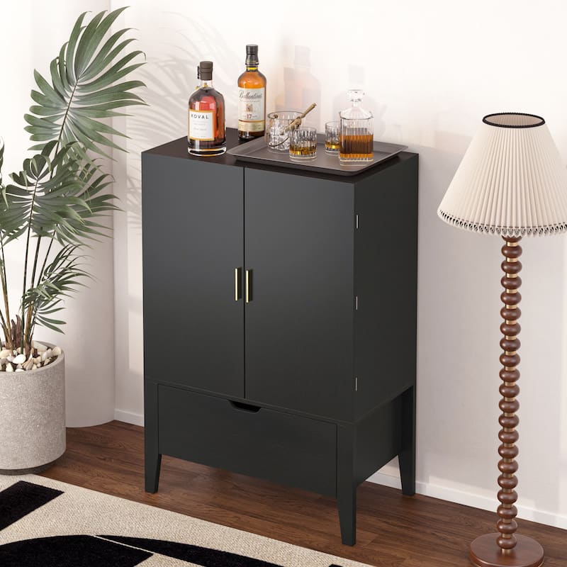 Bar Cabinet,Wine Bar Cabinet,Liquor Credenza,Sideboard with Wine Racks & Stemware Holder,Wine glass holder,Metal handle