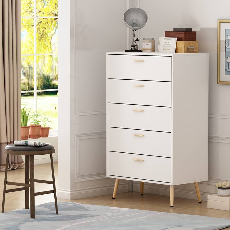5 Drawer 27.4" W Chest&Dresser With Metal Legs - White