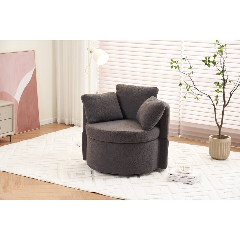 Chenille Upholstered Swivel Accent Chair, Cozy Club Chair with 2 Thorw Pillows, Oversized Lounge Armchair with Metal Base